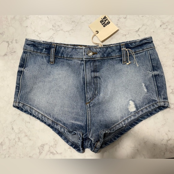 SER.O.YA Pants - NWT SER.O.YA Nancy Micro Denim Shorts High Tide‎ Sz 26